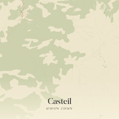 Vintage map of Casteil, France.
