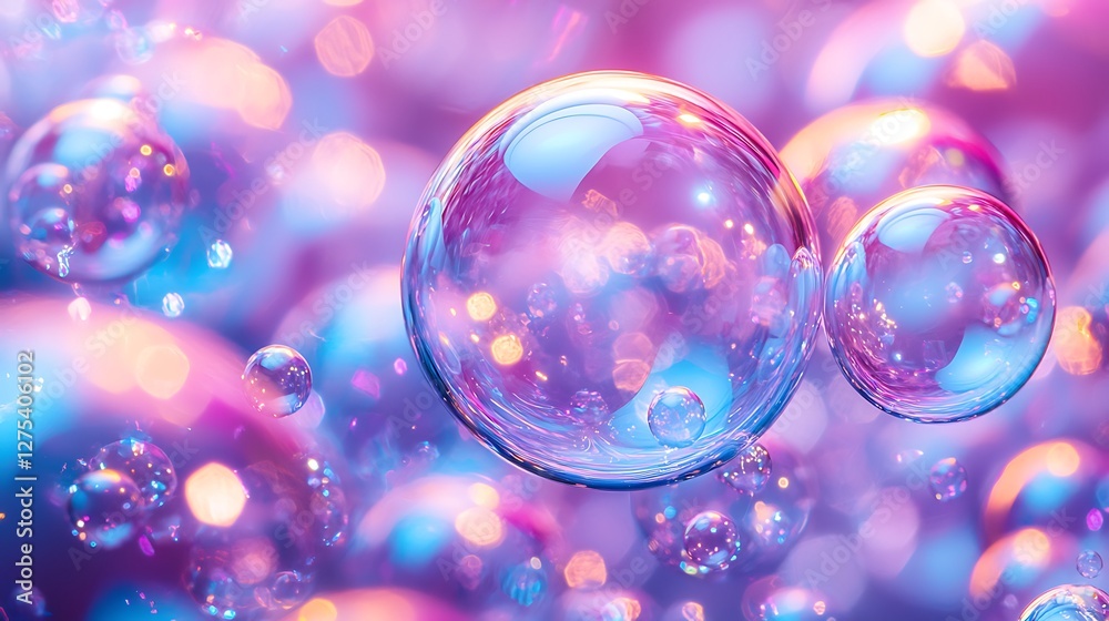 Poster abstract bubble display, vibrant colors, bokeh effect