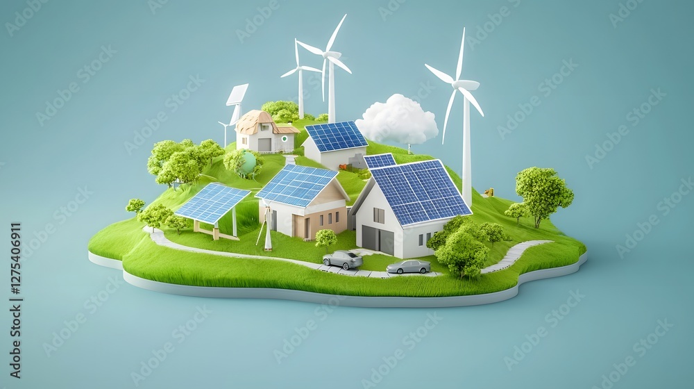 Poster sustainable energy innovation concept featuring a smart city powered by renewable energy sources inc