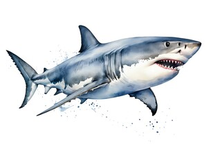 Naklejka premium Watercolor Great White Shark