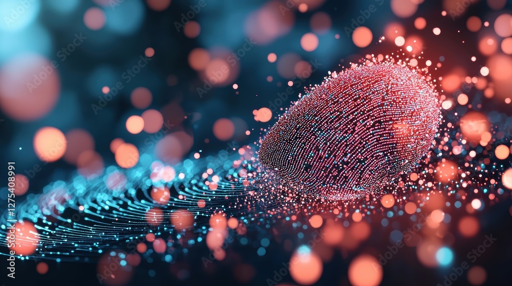 Wall mural a digital fingerprint composed of glowing particles, representing the uniqueness and importance of b