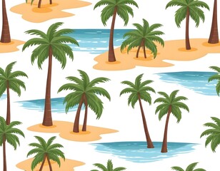 Obraz premium Seamless Tropical Beach Pattern with Palm Trees and Ocean
