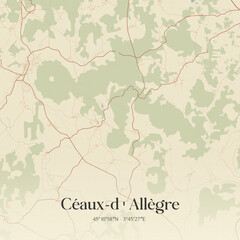 Fototapeta premium Vintage map of Céaux-d'Allègre, France.