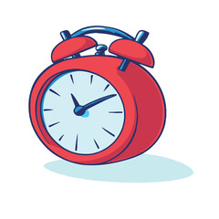 A red alarm clock is spinning on a white background