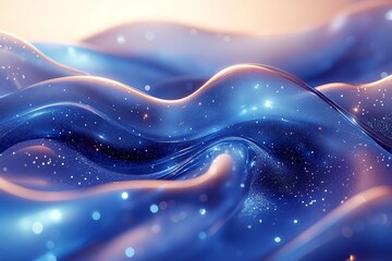 Blue Abstract Background with Waves of Light and Transparent Shapes. Holographic Style, Minimalism, and Futuristic Elements in High Resolution.
