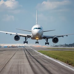 Airplane Landing, Front View, Runway