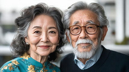 Loving elderly couple sharing a warm smile outdoors