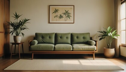 Mid Century Modern Green Sofa