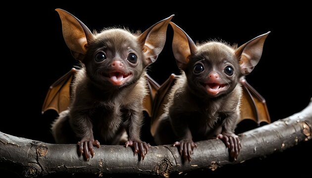 Two Adorable Baby Bats on a Branch