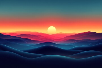 Fototapeta premium Minimalistic Colorful Horizontal Hills with Soft Shadows on Flat Vector Background. Retro Style, Calm and Tranquil Atmosphere in High Resolution.