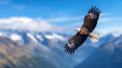  eagle soaring high above the mountains, wings spread wide, cinematic and breathtaking