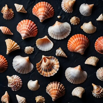 Seashells Collection on Dark Background