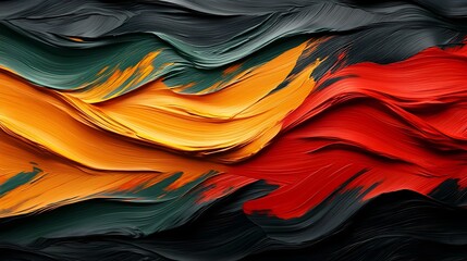 Obraz premium Vibrant abstract banner design with dynamic textures layers and bold strokes in red yellow green and black colors symbolizing African American heritage freedom and cultural unity