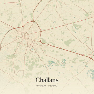 Vintage map of Challans, France.