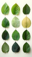 Obraz premium Arranged leaves color gradation, white background