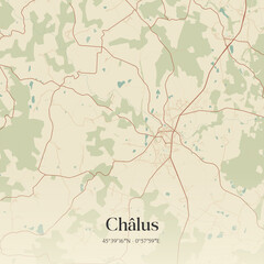 Fototapeta premium Vintage map of Châlus, France.
