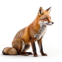 Fototapeta premium Red Fox Sitting Isolated on White Background