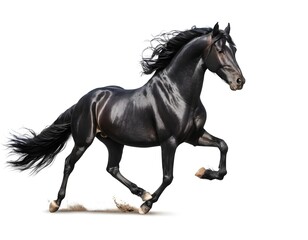 Fototapeta premium Black Stallion Running, Powerful Horse in Motion