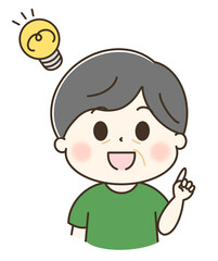 電球とひらめくおじいさんの上半身のゆるかわイラスト