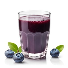 Glass of Fresh Blueberry Juice with Berries and Leaves