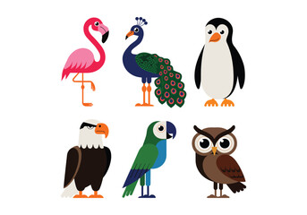 Colorful Bird Vector Bundle: Flamingo, Peacock, Owl, Penguin More for Creative Projects