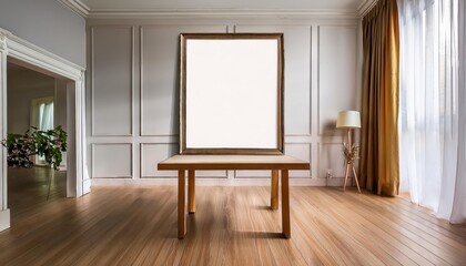 Dramatic Emptiness Lone Table Stands against a Blank Canvas, Intrigue Fills the Minimalist Room with Mystery and Anticipation.