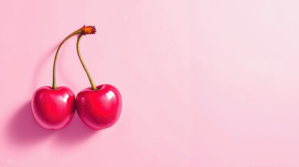 The illustration of cherry forming a frame with copy space on sweet pink background