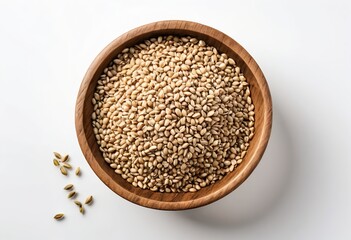 Organic Hulled Sesame Seeds in Wooden Bowl