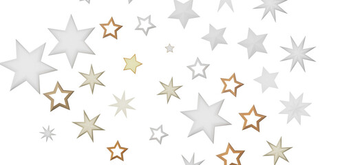 A digital illustration featuring various sizes of stars in shades of white, gold, and bronze against a black background.