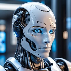 Close-up of a Female Robot's Face