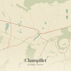 Fototapeta premium Vintage map of Champillet, France.