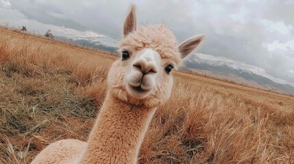 Obraz premium Adorable Alpaca in a Mountain Meadow