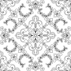 Fototapeta premium Seamless floral pattern, black lines on a white background.