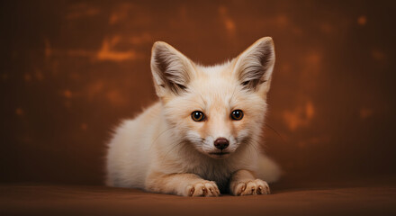 Obraz premium a small white fox with a big ear and a brown background is shown in the foreground of generative ai art