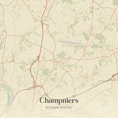 Fototapeta premium Vintage map of Champniers, France.