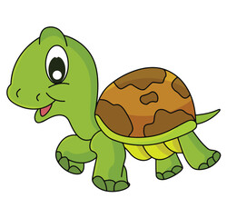 Cute cartoon hand drawn vector happy turtle illustration.