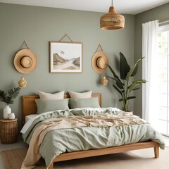 Serene Sage Green Bedroom Interior