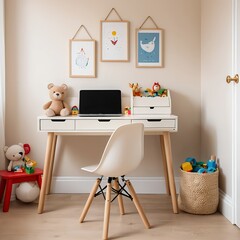 Child's Playful Workspace with Laptop and Toys