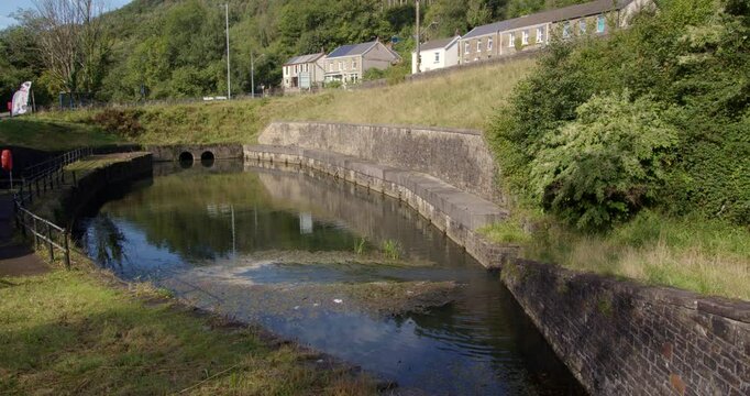wide shot of the resolven basin on the neath canal at resolven