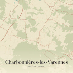 Fototapeta premium Vintage map of Charbonnières-les-Varennes, France.