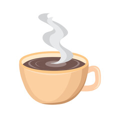 Vector illustration of hot coffe in a cup puffing smoke with white background, black coffe in a cup icon, cup coffe clipart