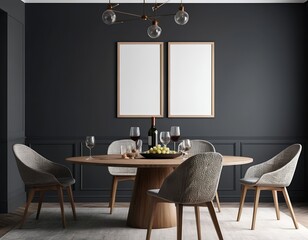 Modern Dining Room Interior with Wooden Table and Chairs