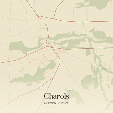 Vintage map of Charols, France.