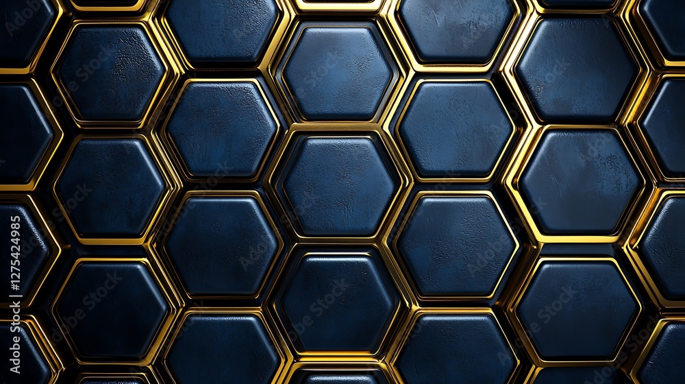 Poster abstract honeycomb pattern of dark blue and gold, seamless texture for backgrounds