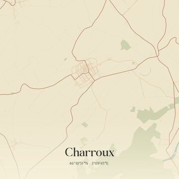 Vintage map of Charroux, France.
