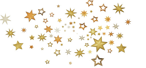 A digital illustration of golden stars on a black background