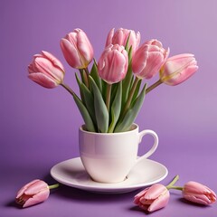 Fototapeta premium Pink Tulips in a Teacup