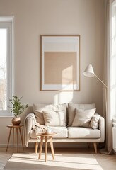 Fototapeta premium Cozy Beige Living Room Interior with Natural Light