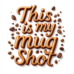 Playful coffee bean typography design with humorous message This is my mug shot. 3d lettering phrase, funny quote for mug. print design