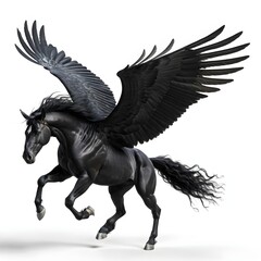 Fototapeta premium Black Pegasus Horse with Wings in Flight